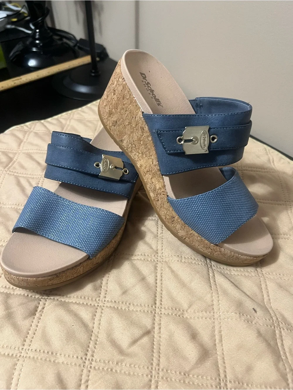 Dr. Scholl's Blue Cali Vibe Double-Strap Slide Wedges